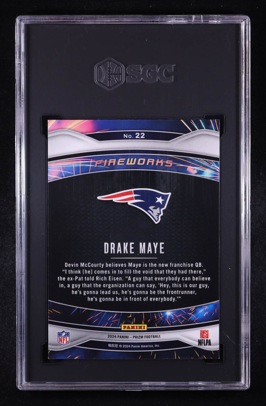 Drake Maye 2024 Panini Prizm Fireworks #22 RC (SGC 10) at PristineAuction.com Drake Maye 2024 Panini Prizm Fireworks #22 RC (SGC 10) at PristineAuction.com