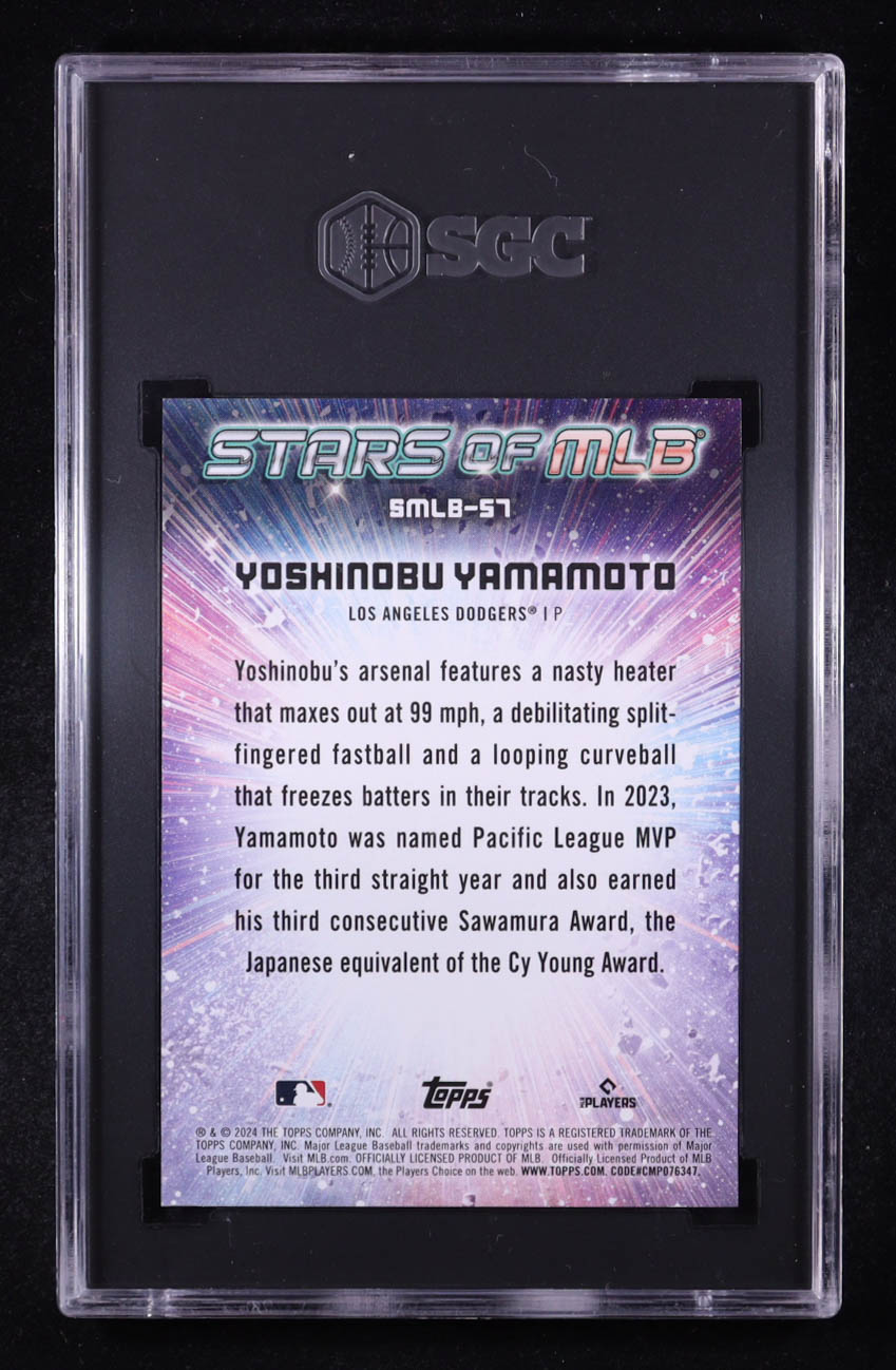 Yoshinobu Yamamoto 2024 Topps Stars of MLB #SMLB57 RC (SGC 10) at PristineAuction.com Yoshinobu Yamamoto 2024 Topps Stars of MLB #SMLB57 RC (SGC 10) at PristineAuction.com