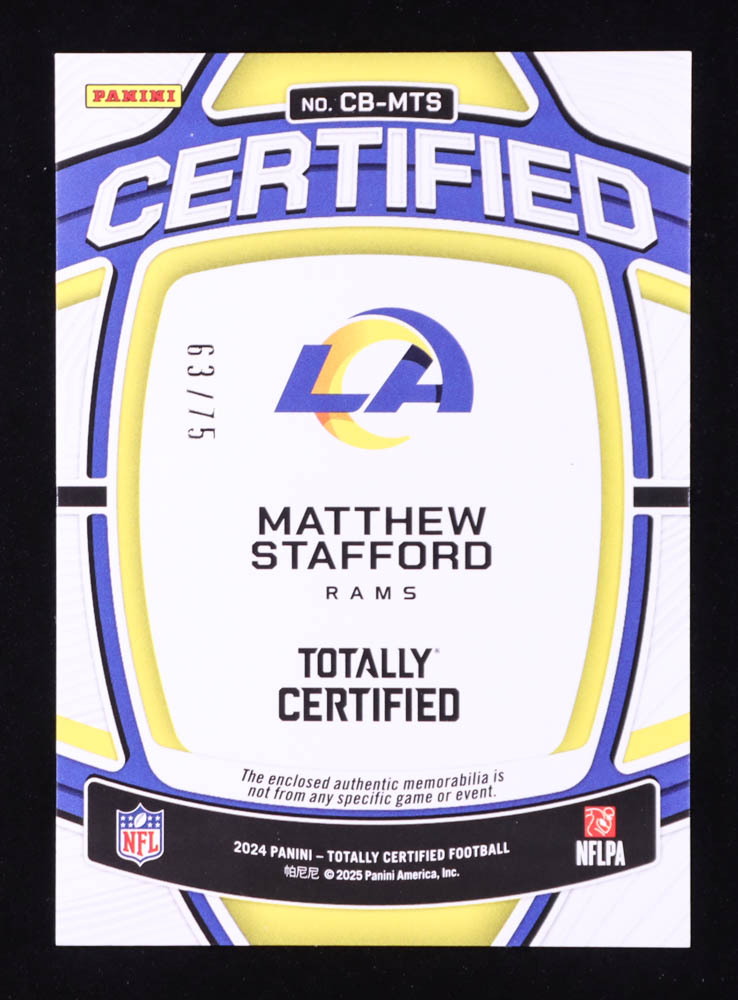 Matthew Stafford 2024 Totally Certified Certified Baller Jerseys Mirror Blue #20 #63/75 at PristineAuction.com Matthew Stafford 2024 Totally Certified Certified Baller Jerseys Mirror Blue #20 #63/75 at PristineAuction.com