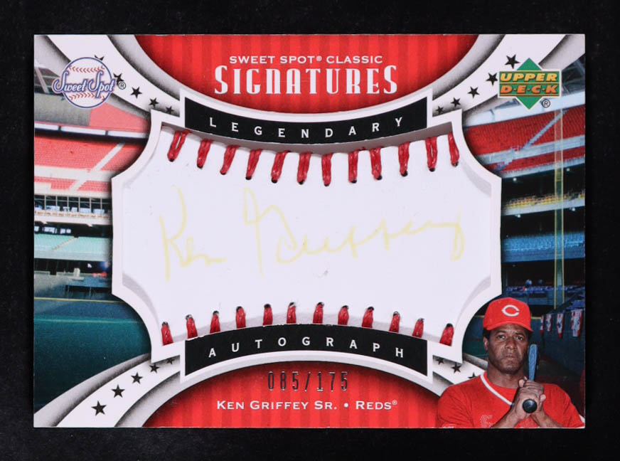 Ken Griffey Sr. 2007 Sweet Spot Classic Signatures Red Stitch Black Ink #SPSKG #085/175 at PristineAuction.com Ken Griffey Sr. 2007 Sweet Spot Classic Signatures Red Stitch Black Ink #SPSKG #085/175 at PristineAuction.com