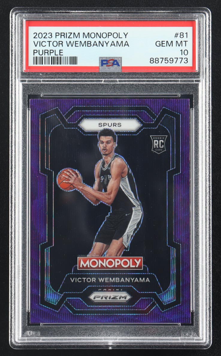 Victor Wembanyama 2023 Panini Prizm Monopoly Purple #81 RC (PSA 10) at PristineAuction.com Victor Wembanyama 2023 Panini Prizm Monopoly Purple #81 RC (PSA 10) at PristineAuction.com