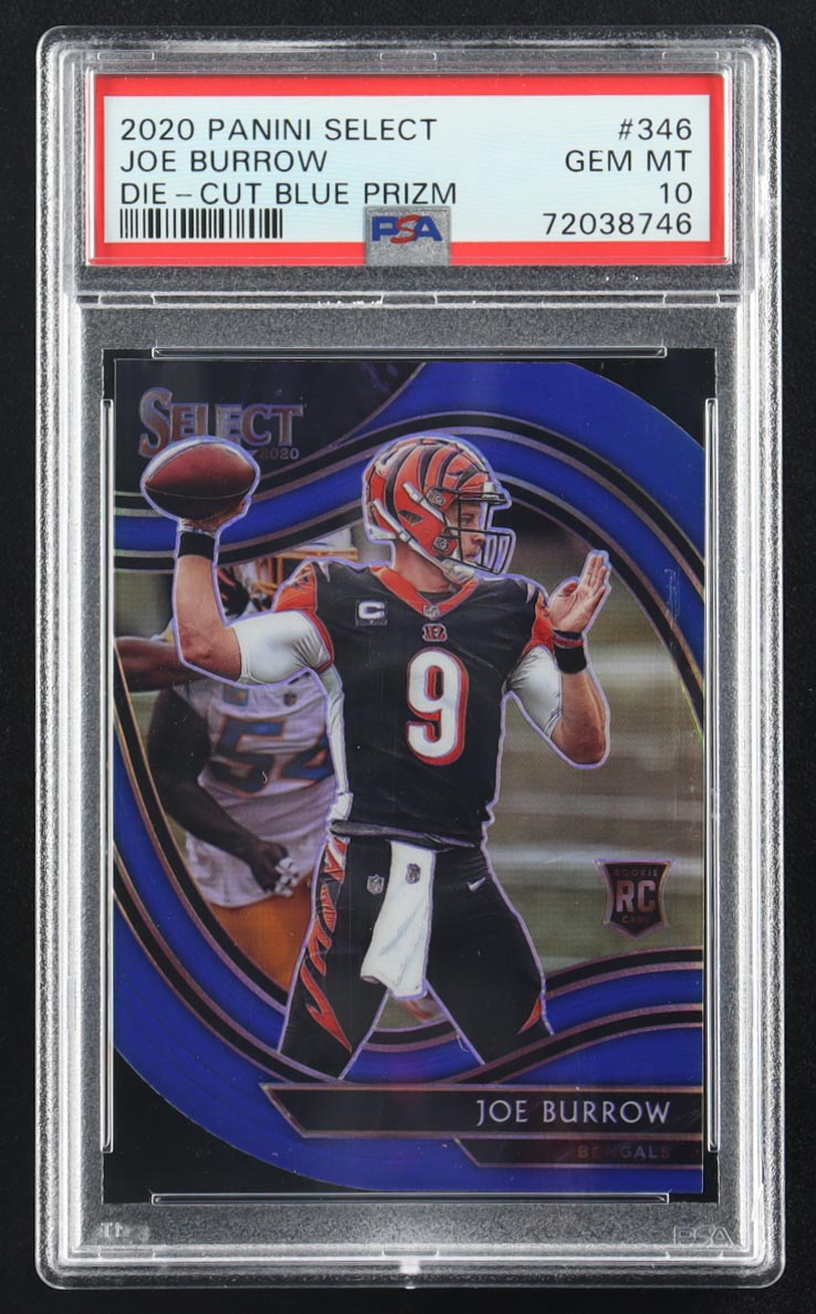 Joe Burrow 2020 Panini Select Die-Cut Blue Prizm #346 RC (PSA 10) at PristineAuction.com Joe Burrow 2020 Panini Select Die-Cut Blue Prizm #346 RC (PSA 10) at PristineAuction.com