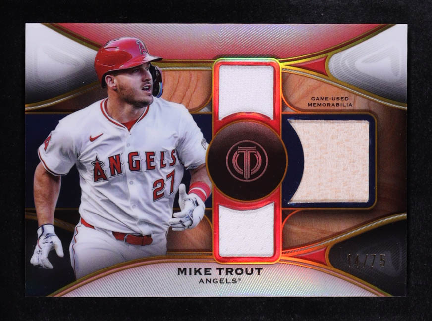 Mike Trout 2025 Topps Tribute Triple Relics Gold #TTRMT #14/75 at PristineAuction.com Mike Trout 2025 Topps Tribute Triple Relics Gold #TTRMT #14/75 at PristineAuction.com