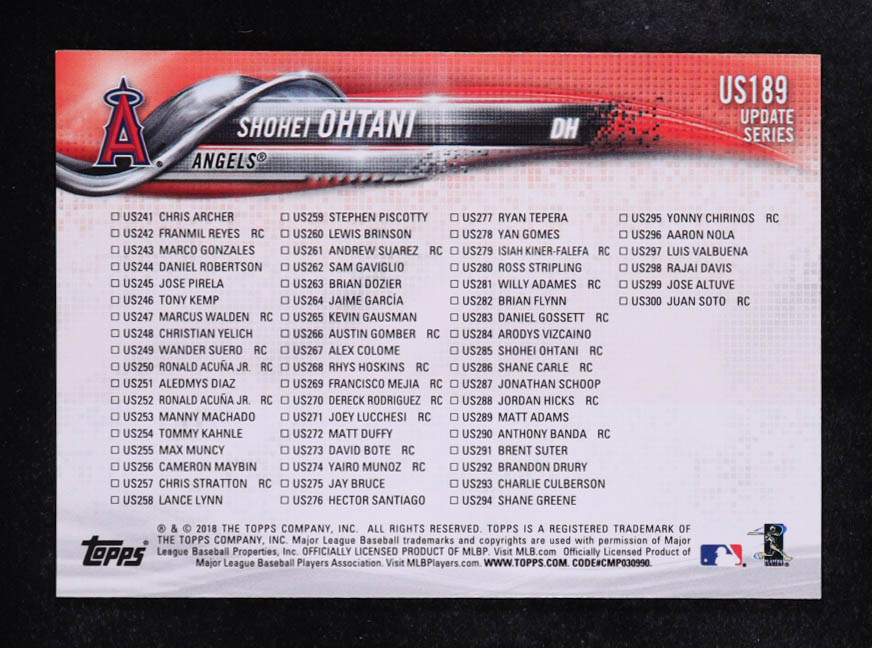 Shohei Ohtani 2018 Topps Update #US189 HL RC at PristineAuction.com Shohei Ohtani 2018 Topps Update #US189 HL RC at PristineAuction.com