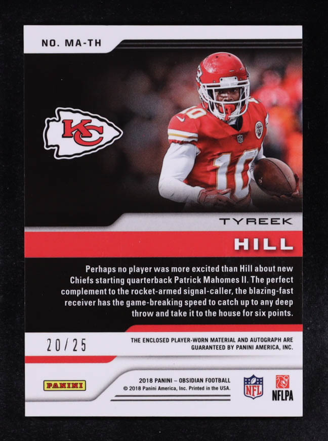 Tyreek Hill 2018 Panini Obsidian Matrix Material Autographs Electric Etch Orange #12 #20/25 at PristineAuction.com Tyreek Hill 2018 Panini Obsidian Matrix Material Autographs Electric Etch Orange #12 #20/25 at PristineAuction.com