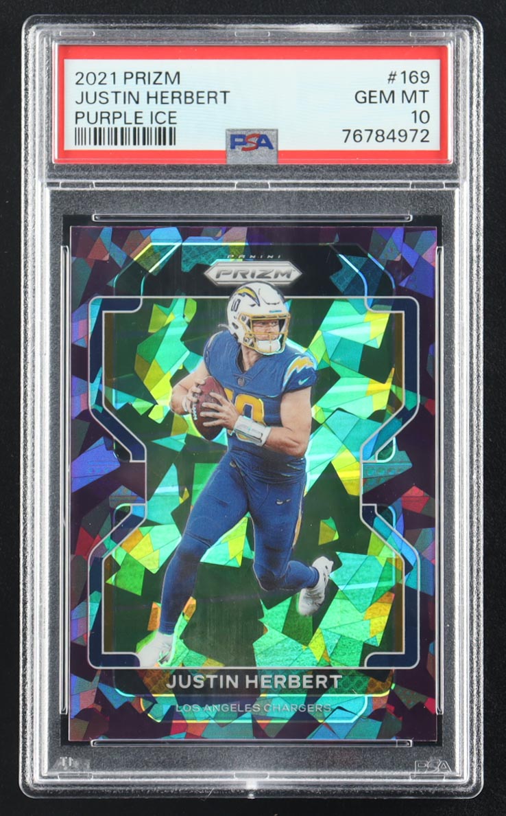 Justin Herbert 2021 Panini Prizm Purple Ice #169 #61/225 (PSA 10) at PristineAuction.com Justin Herbert 2021 Panini Prizm Purple Ice #169 #61/225 (PSA 10) at PristineAuction.com