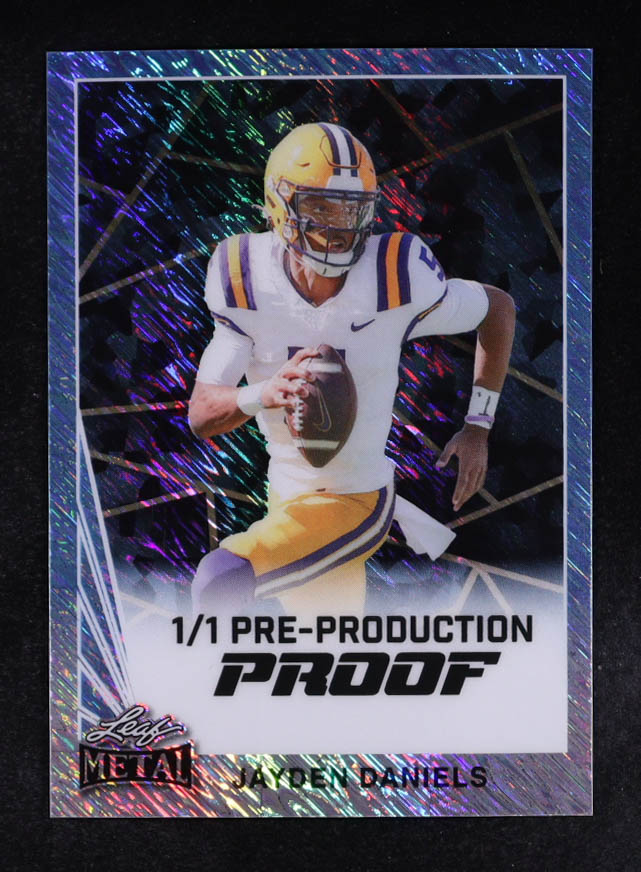 Jayden Daniels 2023 Leaf Metal Platinum Blue Shimmer Pre-Production Proof #NNO #1/1 RC at PristineAuction.com Jayden Daniels 2023 Leaf Metal Platinum Blue Shimmer Pre-Production Proof #NNO #1/1 RC at PristineAuction.com