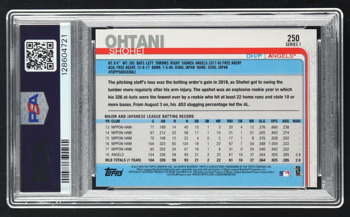 Shohei Ohtani 2019 Topps #250 (PSA 10) at PristineAuction.com Shohei Ohtani 2019 Topps #250 (PSA 10) at PristineAuction.com