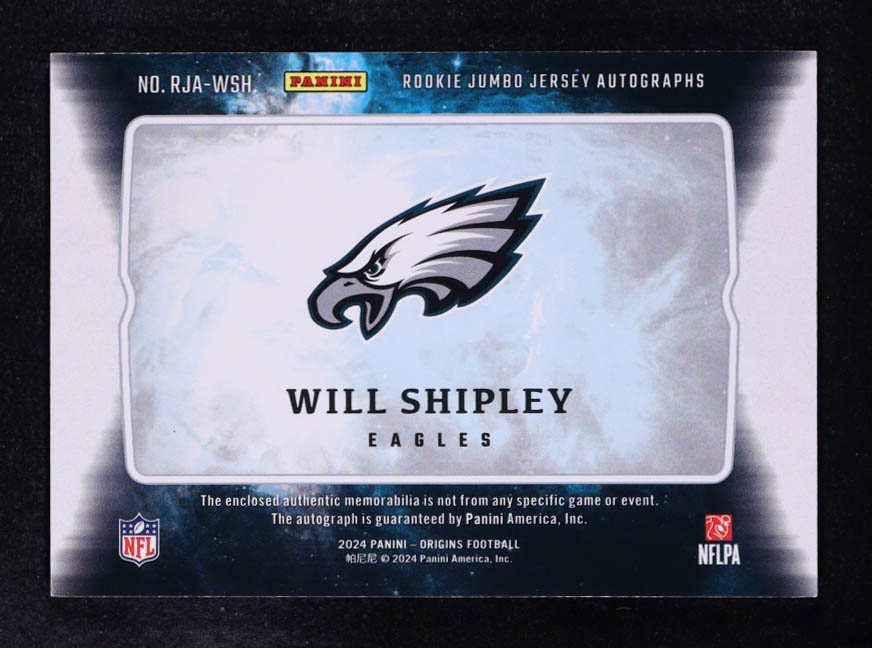 Will Shipley 2024 Panini Origins Rookie Jumbo Jersey Autographs #34 RC at PristineAuction.com Will Shipley 2024 Panini Origins Rookie Jumbo Jersey Autographs #34 RC at PristineAuction.com
