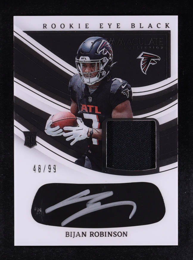 Bijan Robinson 2023 Immaculate Collection Immaculate Rookie Eye Black Autograph Jerseys #4 #48/99 RC at PristineAuction.com Bijan Robinson 2023 Immaculate Collection Immaculate Rookie Eye Black Autograph Jerseys #4 #48/99 RC at PristineAuction.com
