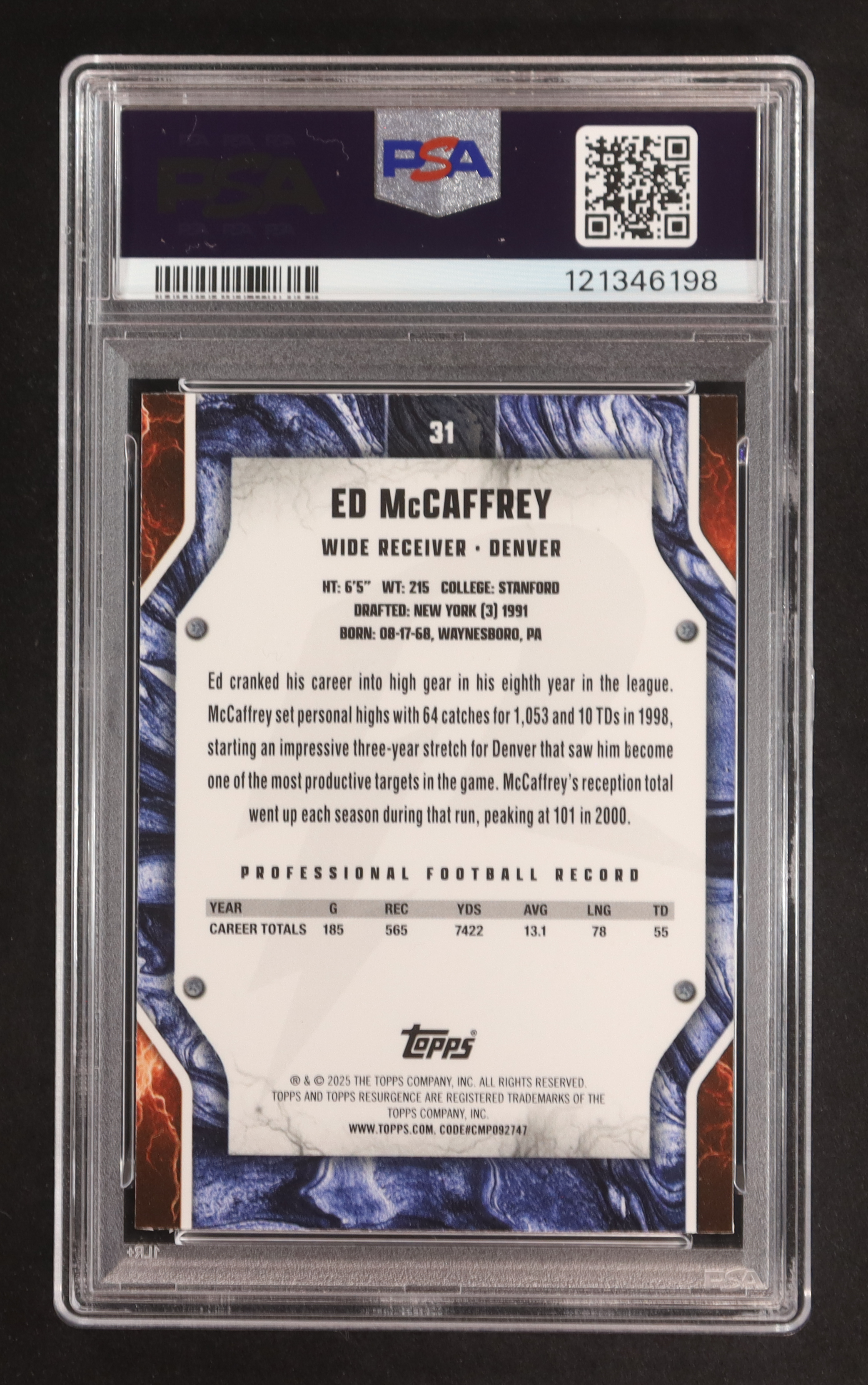 Ed McCaffrey 2024 Topps Resurgence Crimson Surge #31 #121/199 (PSA 10) at PristineAuction.com Ed McCaffrey 2024 Topps Resurgence Crimson Surge #31 #121/199 (PSA 10) at PristineAuction.com