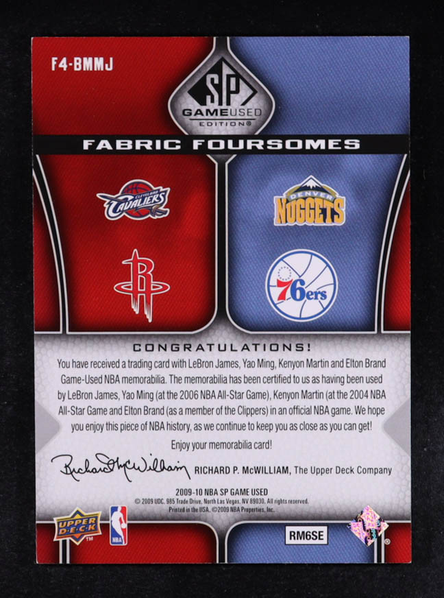 LeBron James / Yao Ming / Elton Brand / Kenyon Martin 2009-10 SP Game Used Fabric Foursomes 35 #F4BMMJ #04/35 at PristineAuction.com LeBron James / Yao Ming / Elton Brand / Kenyon Martin 2009-10 SP Game Used Fabric Foursomes 35 #F4BMMJ #04/35 at PristineAuction.com