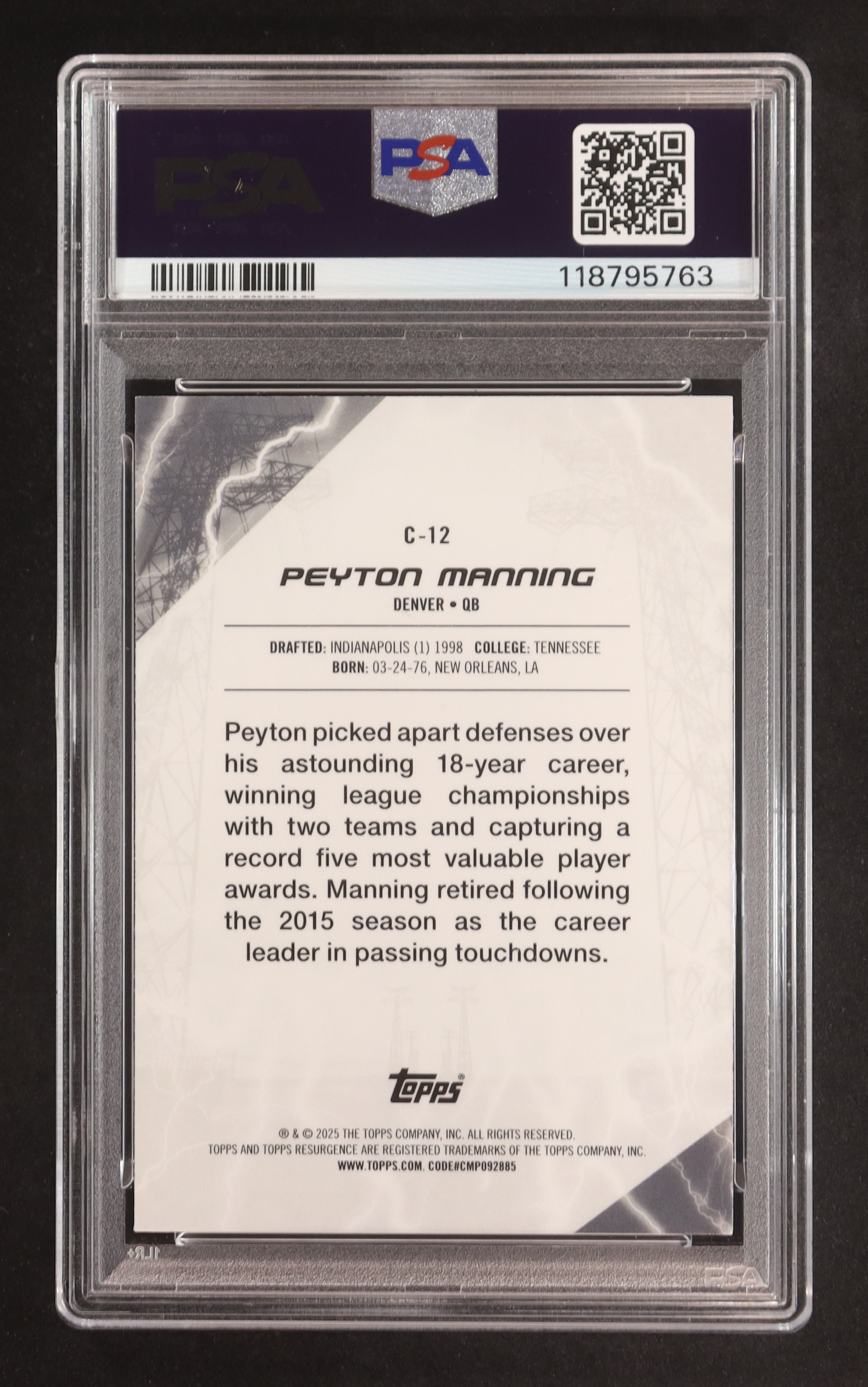 Peyton Manning 2024 Topps Resurgence Conductors #C12 (PSA 10) at PristineAuction.com Peyton Manning 2024 Topps Resurgence Conductors #C12 (PSA 10) at PristineAuction.com