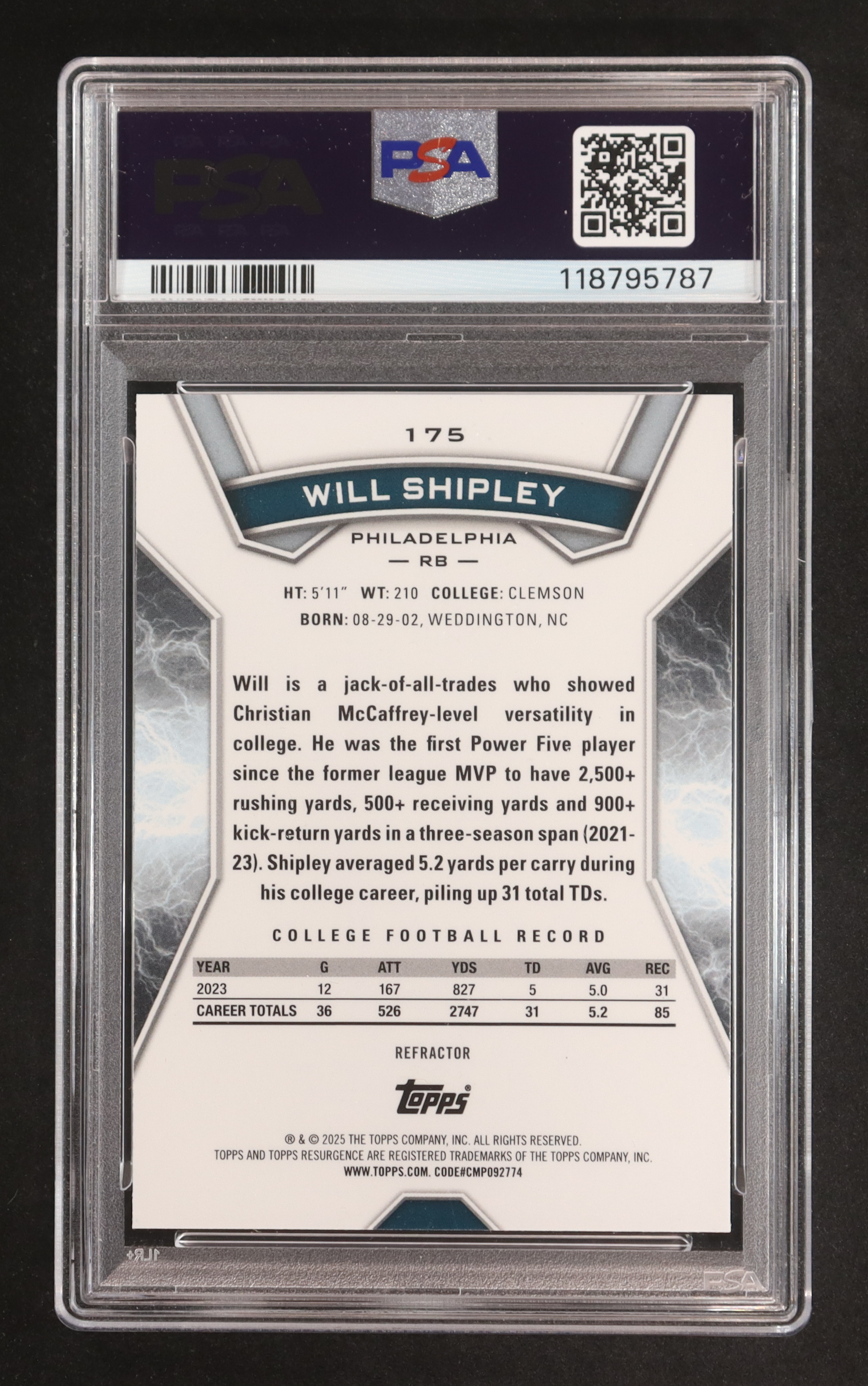 Will Shipley 2024 Topps Resurgence #175 RC (PSA 10) at PristineAuction.com Will Shipley 2024 Topps Resurgence #175 RC (PSA 10) at PristineAuction.com