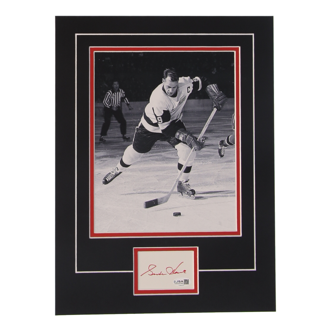 Gordie Howe Signed Red Wings Custom Cut Lithograph Display with Photo (JSA) at PristineAuction.com Gordie Howe Signed Red Wings Custom Cut Lithograph Display with Photo (JSA) at PristineAuction.com