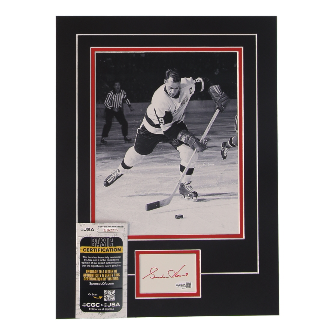 Gordie Howe Signed Red Wings Custom Cut Lithograph Display with Photo (JSA) at PristineAuction.com Gordie Howe Signed Red Wings Custom Cut Lithograph Display with Photo (JSA) at PristineAuction.com