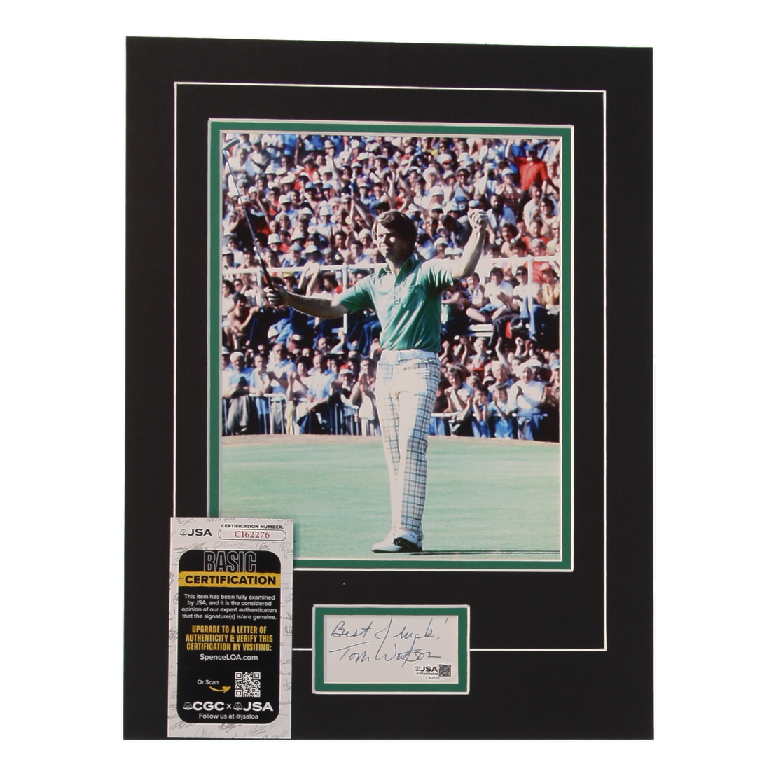 Tom Watson Signed PGA Custom Cut Lithograph Display with Photo Inscribed "Best Wishes!" (JSA) at PristineAuction.com Tom Watson Signed PGA Custom Cut Lithograph Display with Photo Inscribed "Best Wishes!" (JSA) at PristineAuction.com