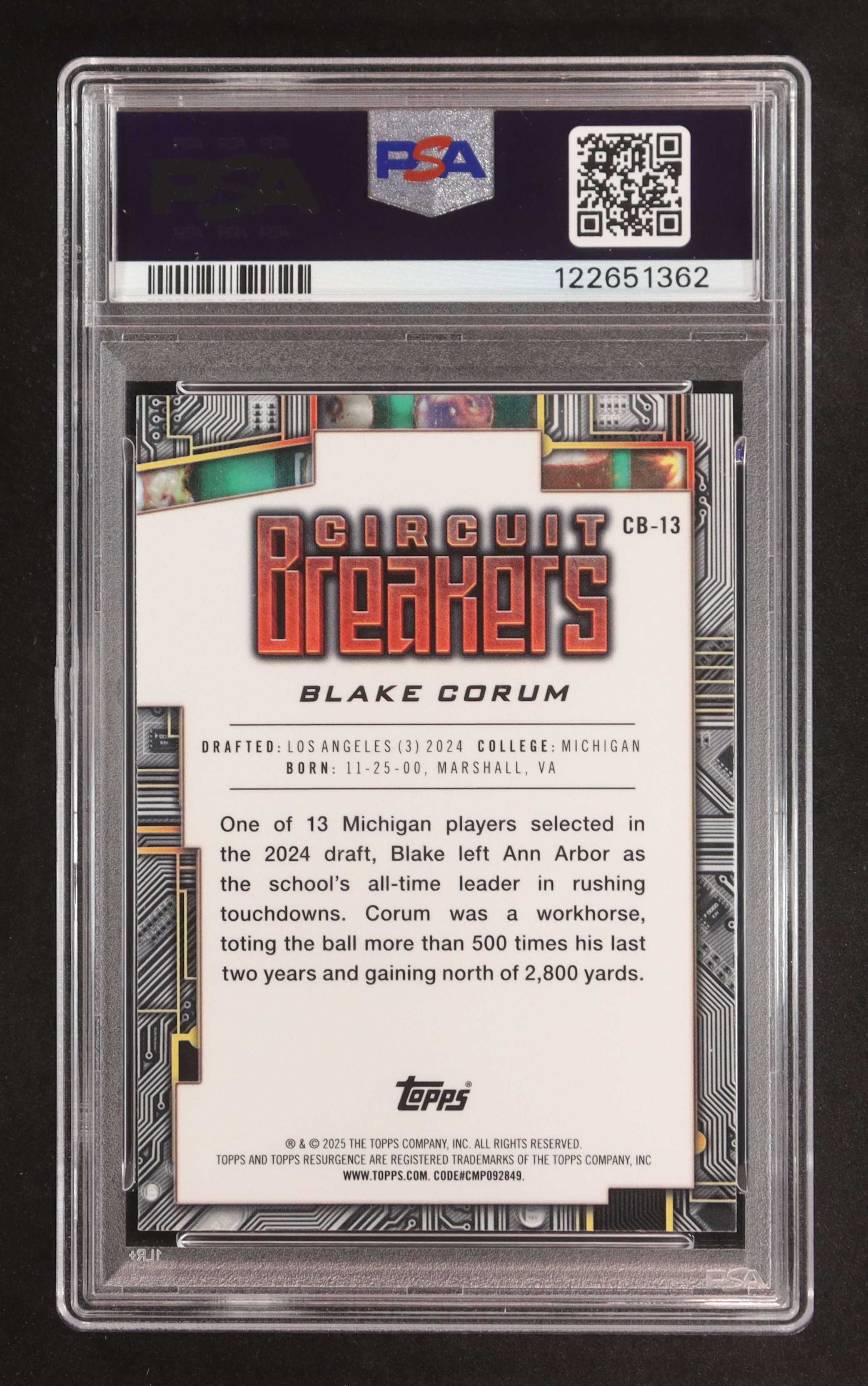 Blake Corum 2024 Topps Resurgence Circuit Breakers #CB13 RC (PSA 10) at PristineAuction.com Blake Corum 2024 Topps Resurgence Circuit Breakers #CB13 RC (PSA 10) at PristineAuction.com