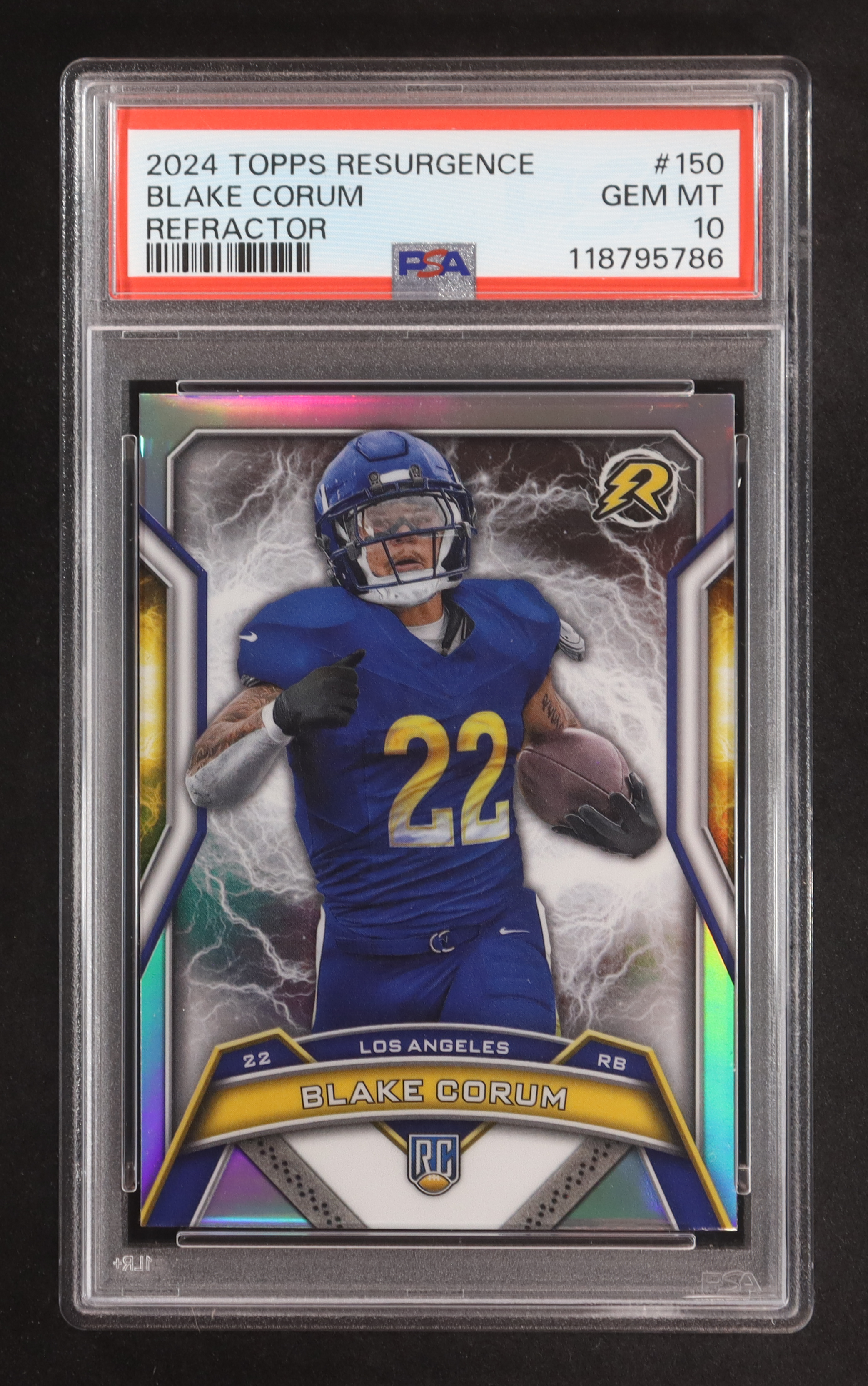 Blake Corum 2024 Topps Resurgence Refractors #150 RC (PSA 10) at PristineAuction.com Blake Corum 2024 Topps Resurgence Refractors #150 RC (PSA 10) at PristineAuction.com