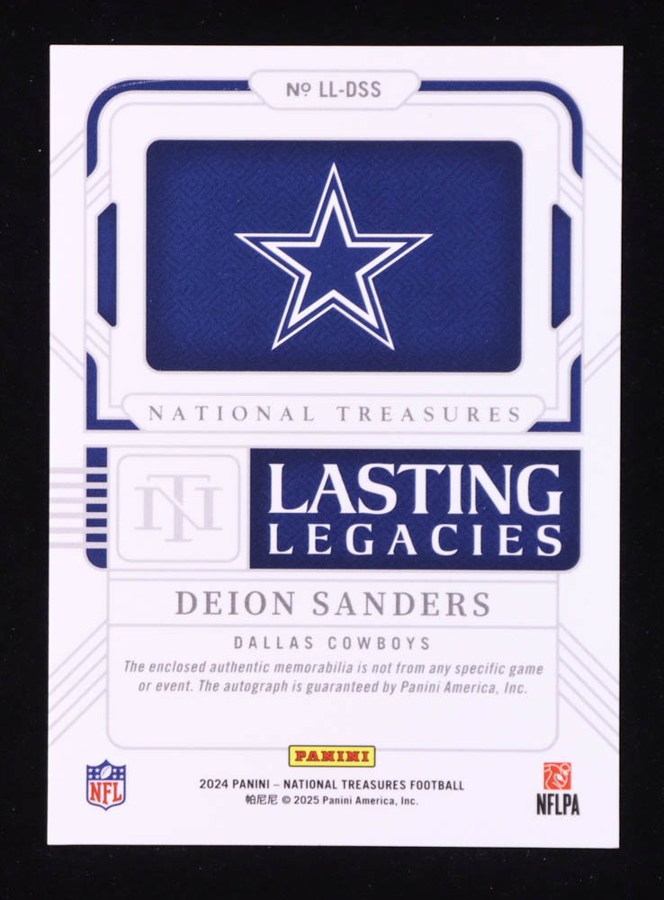 Deion Sanders 2024 Panini National Treasures Lasting Legacies Material Autographs #8 #77/99 at PristineAuction.com Deion Sanders 2024 Panini National Treasures Lasting Legacies Material Autographs #8 #77/99 at PristineAuction.com