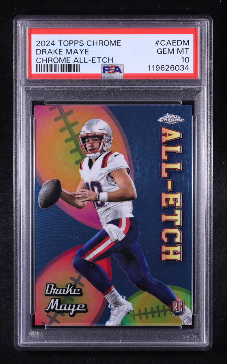 Drake Maye 2024 Topps Chrome All Etch #CAEDM RC (PSA 10) at PristineAuction.com Drake Maye 2024 Topps Chrome All Etch #CAEDM RC (PSA 10) at PristineAuction.com