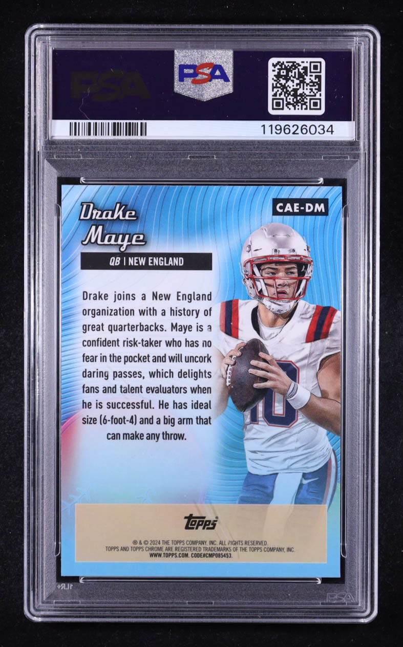 Drake Maye 2024 Topps Chrome All Etch #CAEDM RC (PSA 10) at PristineAuction.com Drake Maye 2024 Topps Chrome All Etch #CAEDM RC (PSA 10) at PristineAuction.com