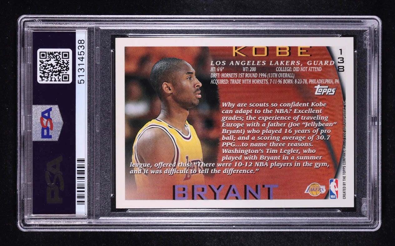 Kobe Bryant 1996-97 Topps #138 RC (PSA 9) at PristineAuction.com Kobe Bryant 1996-97 Topps #138 RC (PSA 9) at PristineAuction.com