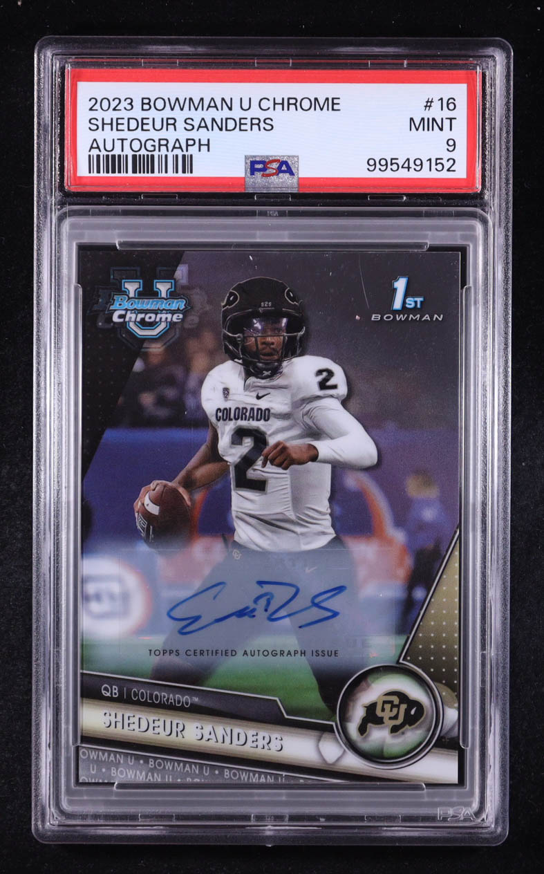Shedeur Sanders 2023 Bowman Chrome University Autographs #16 RC (PSA 9) at PristineAuction.com Shedeur Sanders 2023 Bowman Chrome University Autographs #16 RC (PSA 9) at PristineAuction.com