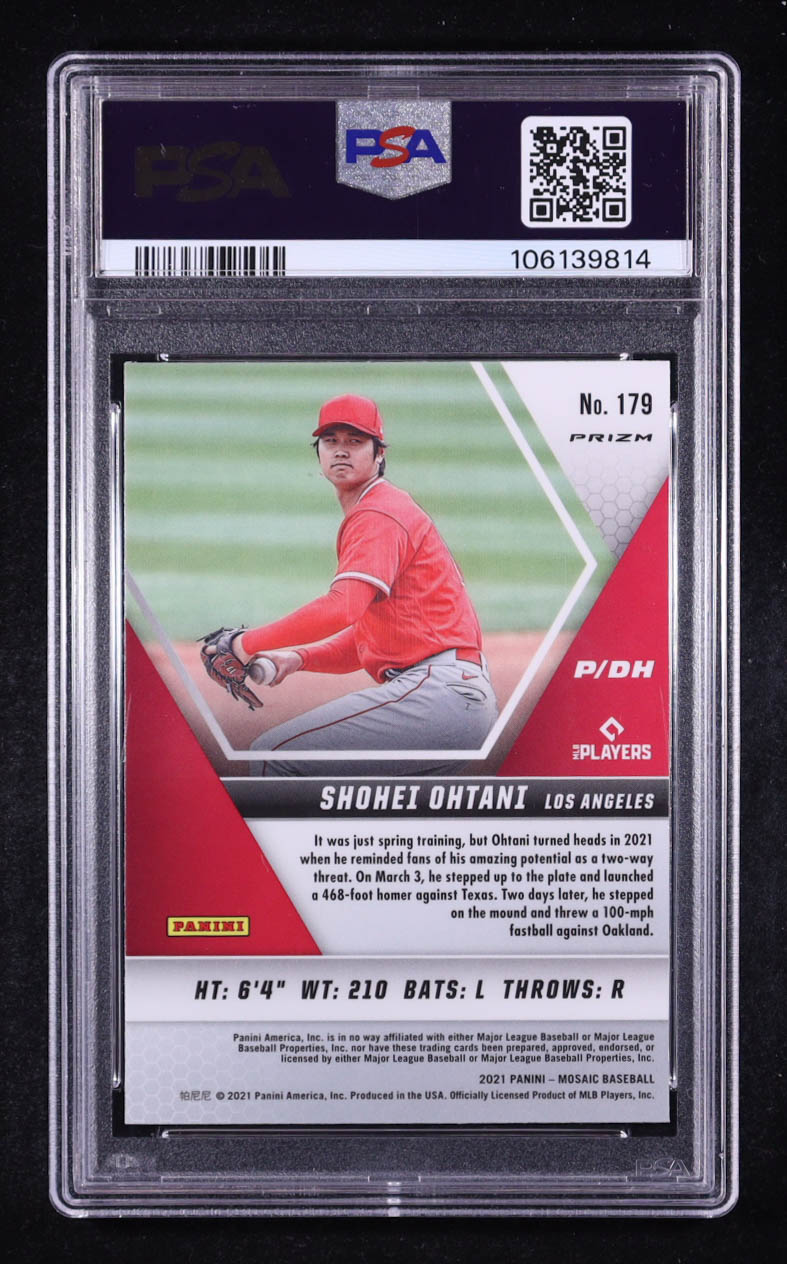 Shohei Ohtani 2021 Panini Mosaic Mosaic Blue Camo #179 (PSA 10) at PristineAuction.com Shohei Ohtani 2021 Panini Mosaic Mosaic Blue Camo #179 (PSA 10) at PristineAuction.com