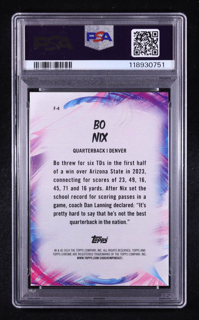 Bo Nix 2024 Topps Chrome Finesse #F4 RC (PSA 10) at PristineAuction.com Bo Nix 2024 Topps Chrome Finesse #F4 RC (PSA 10) at PristineAuction.com