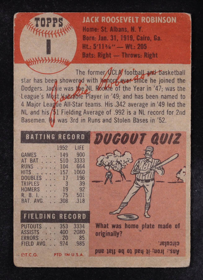Jackie Robinson 1953 Topps #1 at PristineAuction.com Jackie Robinson 1953 Topps #1 at PristineAuction.com