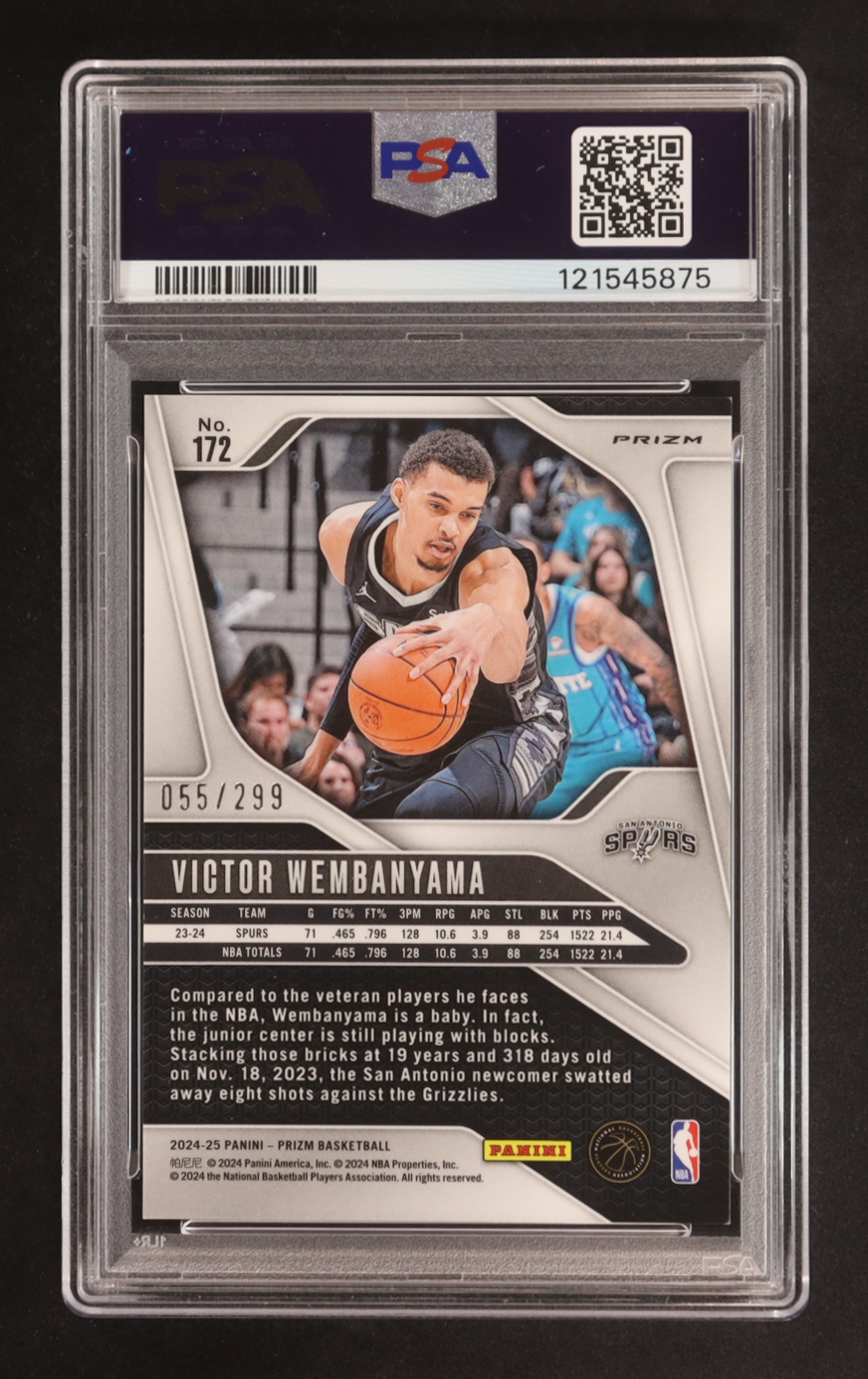 Victor Wembanyama 2024-25 Panini Prizm Red Seismic #172 #55/299 (PSA 9) at PristineAuction.com Victor Wembanyama 2024-25 Panini Prizm Red Seismic #172 #55/299 (PSA 9) at PristineAuction.com