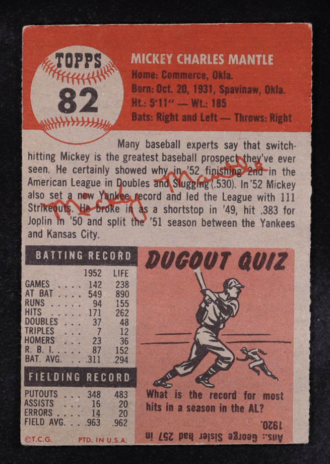 Mickey Mantle 1953 Topps #82 at PristineAuction.com Mickey Mantle 1953 Topps #82 at PristineAuction.com