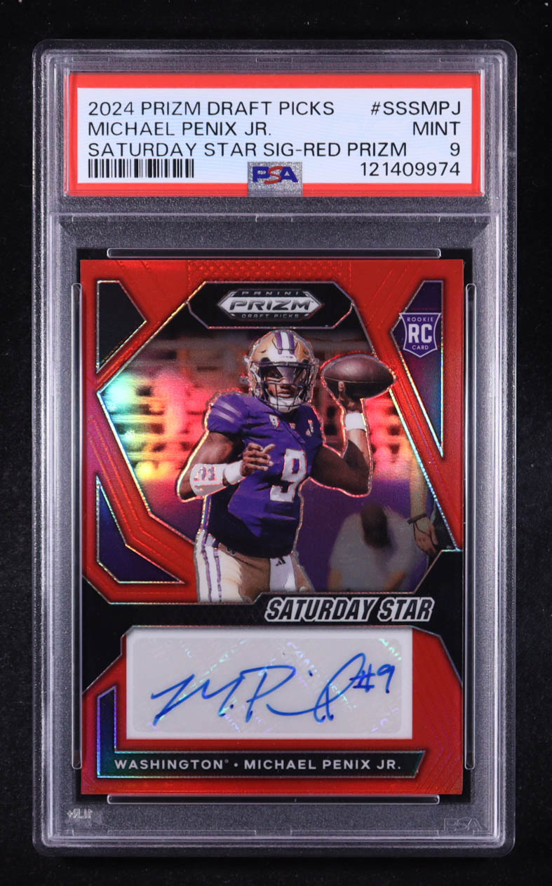 Michael Penix Jr. 2024 Panini Prizm Draft Picks Saturday Star Signatures Red #1 #166/199 RC (PSA 10) at PristineAuction.com Michael Penix Jr. 2024 Panini Prizm Draft Picks Saturday Star Signatures Red #1 #166/199 RC (PSA 10) at PristineAuction.com
