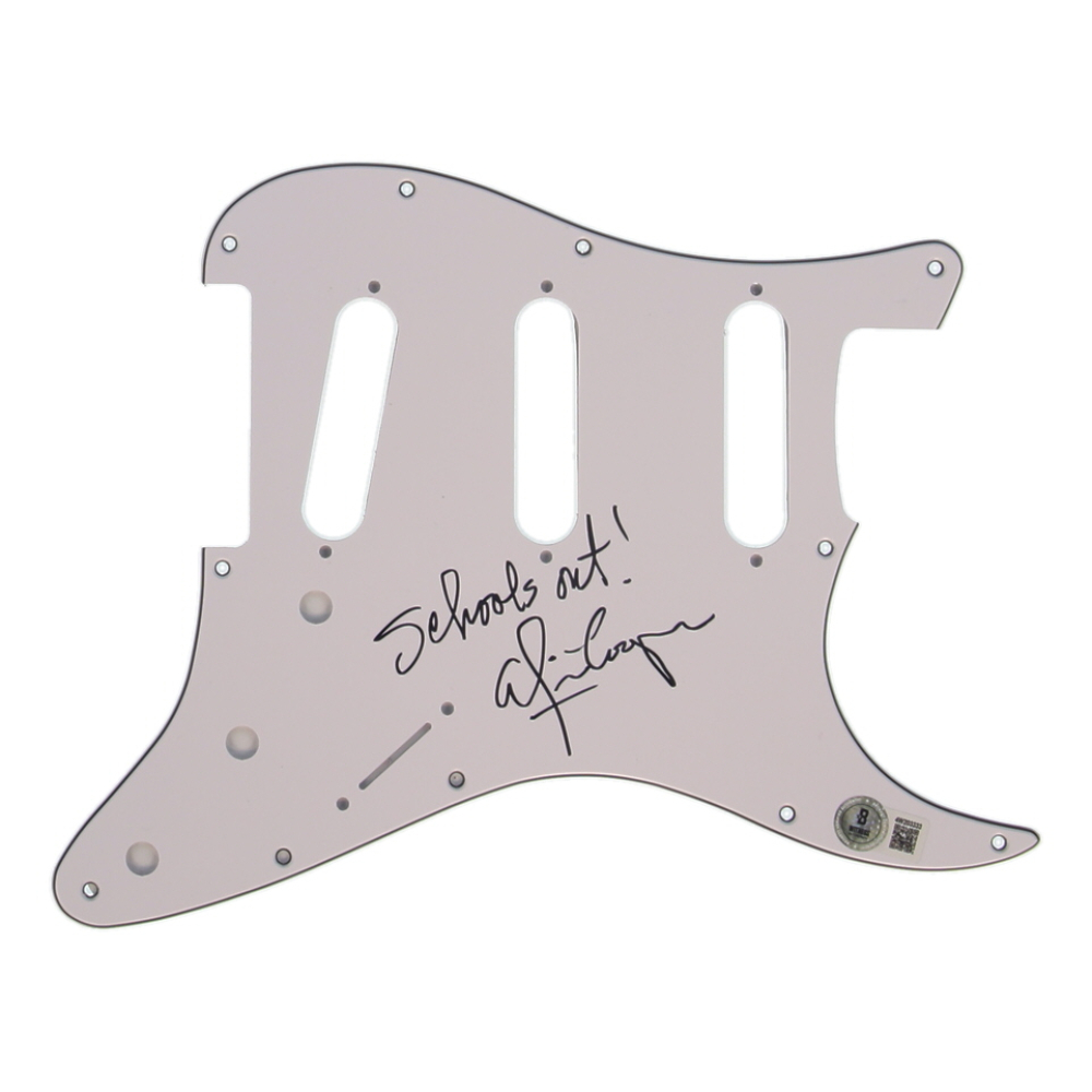 Alice Cooper Signed Electric Guitar Pick Guard Inscribed "Schools Out!" (Beckett) at PristineAuction.com