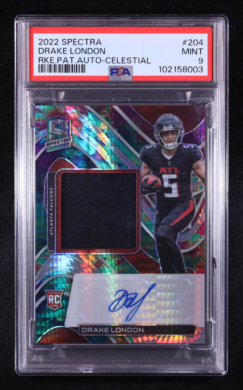 Drake London 2022 Panini Spectra Celestial #204 #73/99 JSY AU RC (PSA 9) at PristineAuction.com Drake London 2022 Panini Spectra Celestial #204 #73/99 JSY AU RC (PSA 9) at PristineAuction.com
