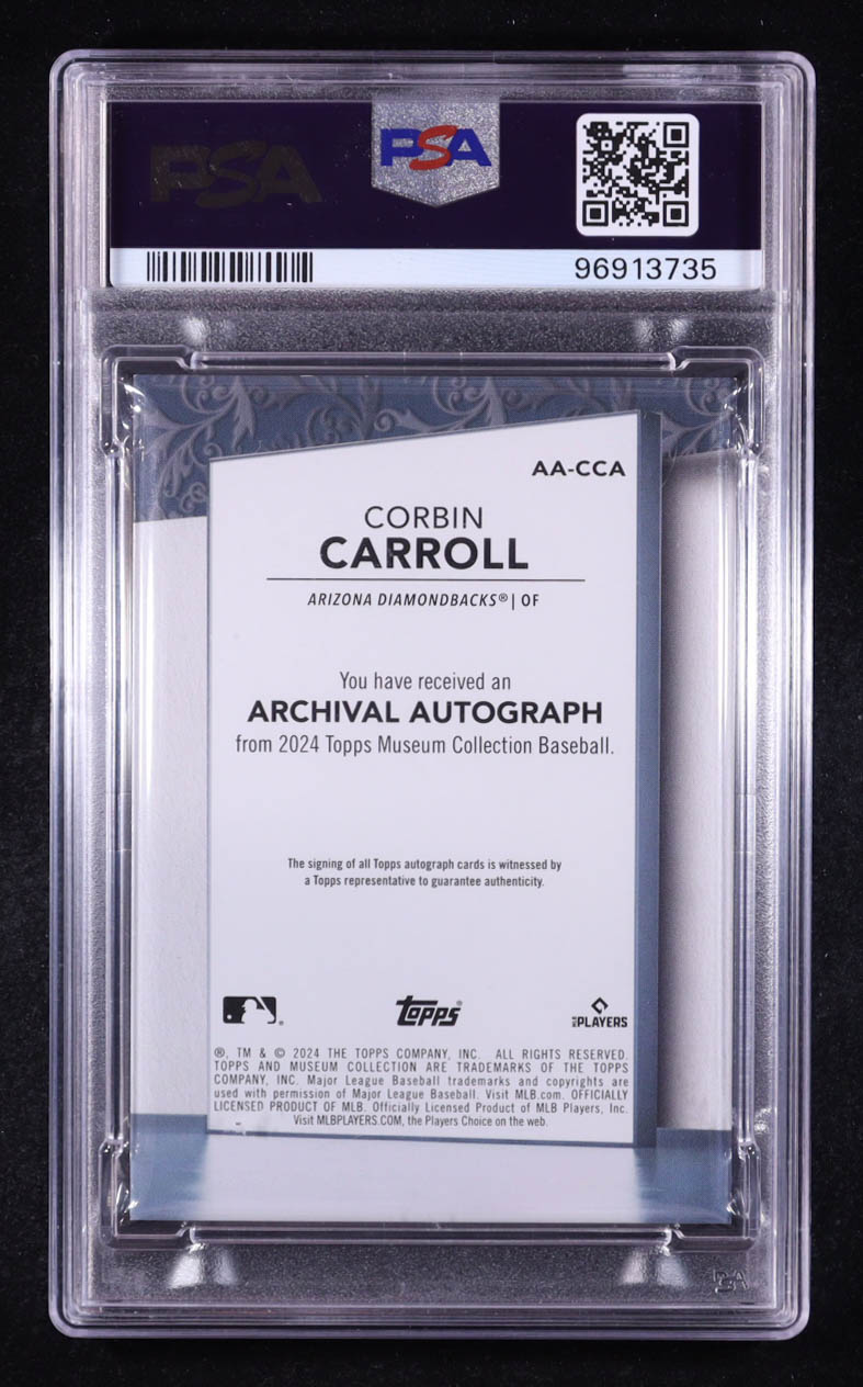 Corbin Carroll 2024 Topps Museum Collection Archival Autographs #AACCA #284/299 (PSA 9) at PristineAuction.com Corbin Carroll 2024 Topps Museum Collection Archival Autographs #AACCA #284/299 (PSA 9) at PristineAuction.com