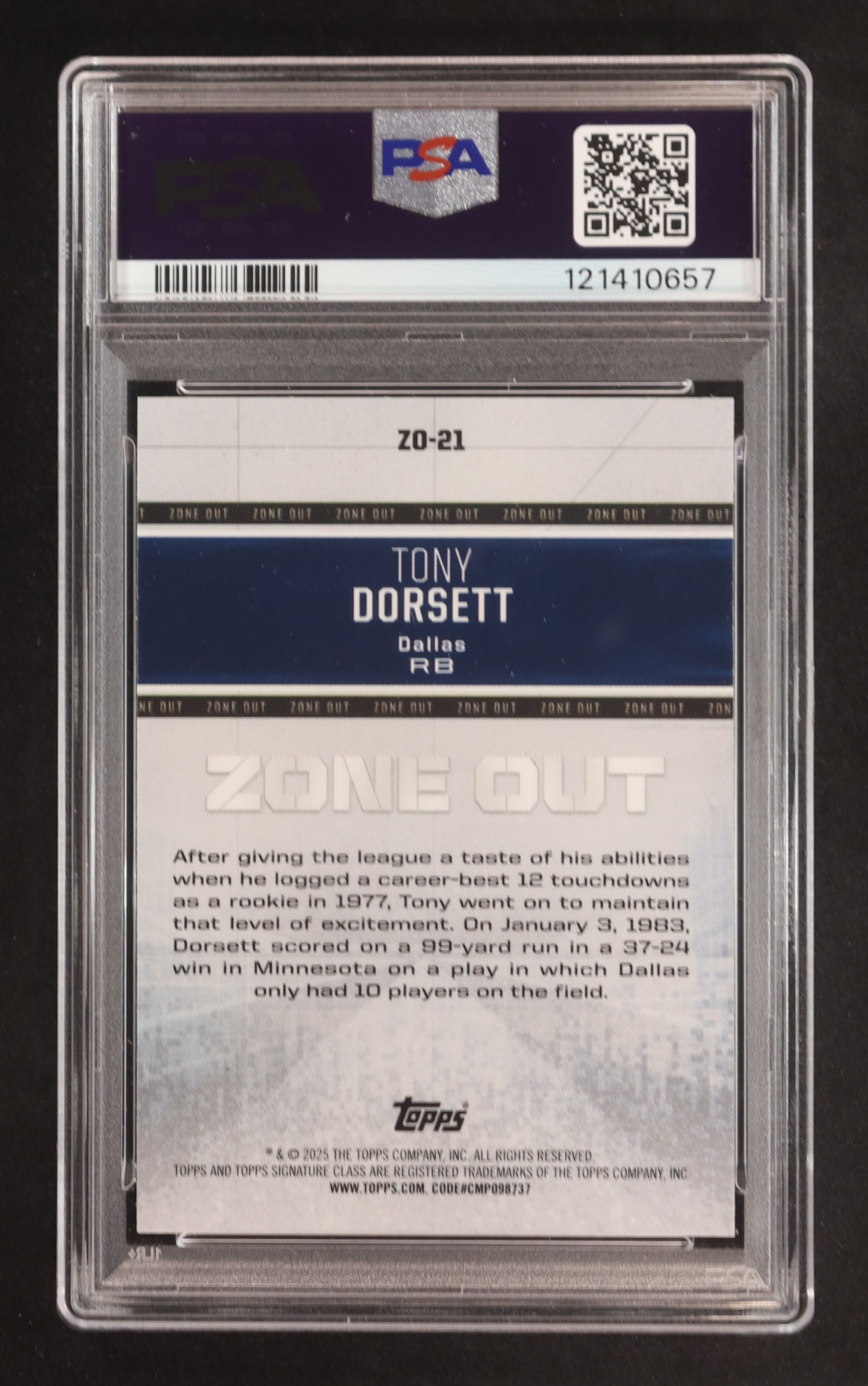 Tony Dorsett 2024 Topps Signature Class Zone Out #ZO-21 (PSA 8) at PristineAuction.com Tony Dorsett 2024 Topps Signature Class Zone Out #ZO-21 (PSA 8) at PristineAuction.com