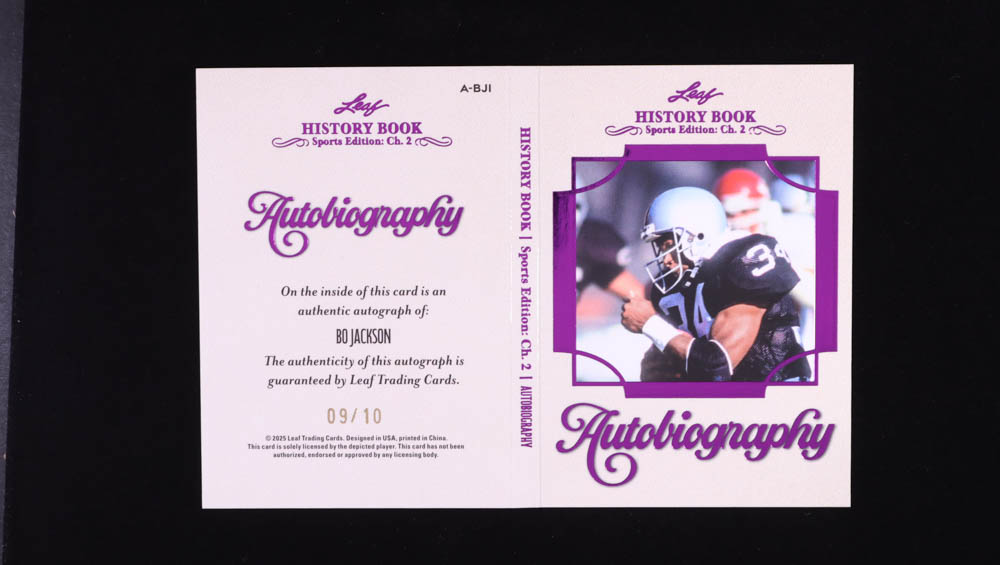 Bo Jackson 2025 Leaf History Book Sports Edition Chapter 2 Autobiography Purple #ABJ1 #09/10 at PristineAuction.com Bo Jackson 2025 Leaf History Book Sports Edition Chapter 2 Autobiography Purple #ABJ1 #09/10 at PristineAuction.com