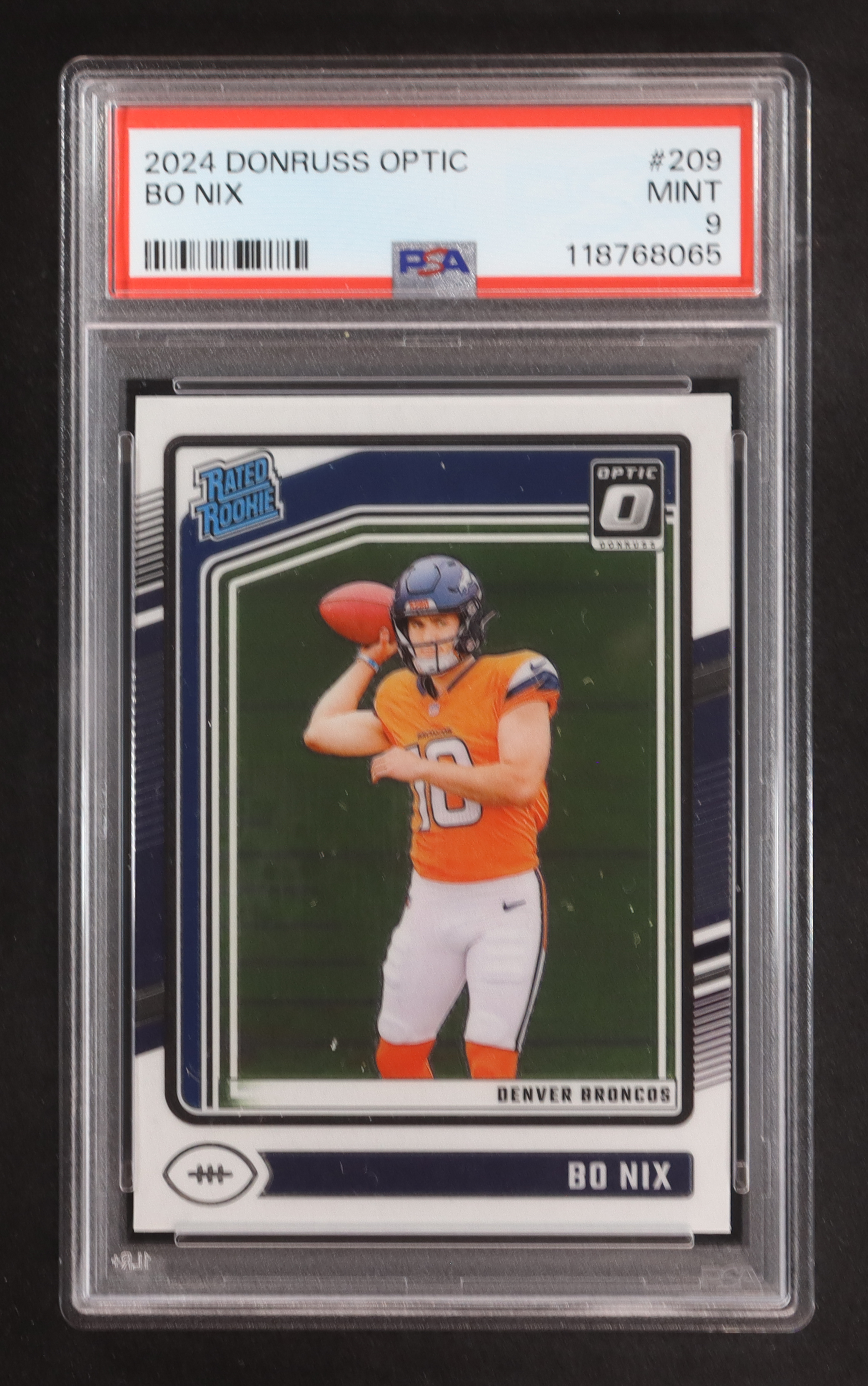 Bo Nix 2024 Donruss Optic #209 RR RC (PSA 9) at PristineAuction.com Bo Nix 2024 Donruss Optic #209 RR RC (PSA 9) at PristineAuction.com