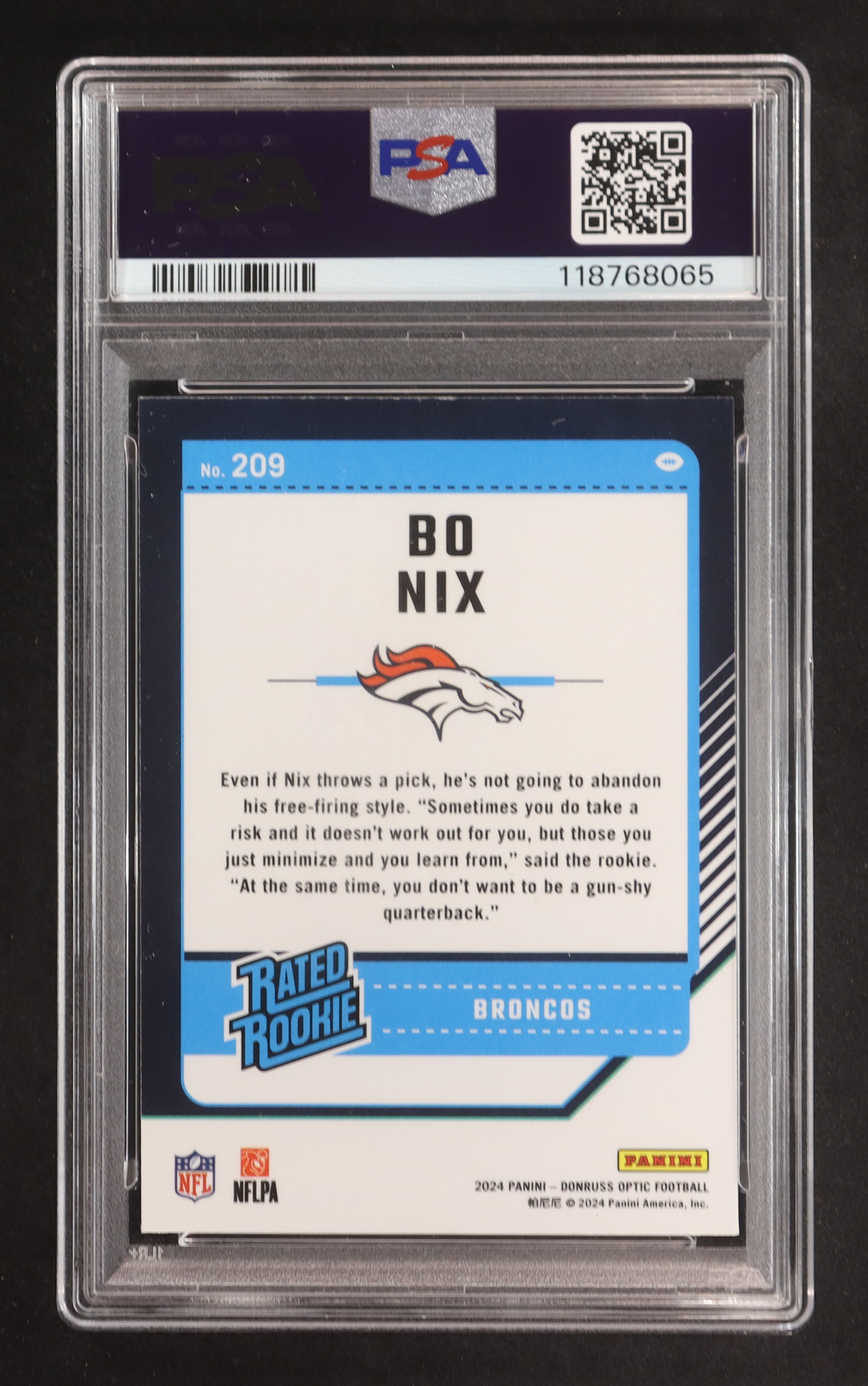 Bo Nix 2024 Donruss Optic #209 RR RC (PSA 9) at PristineAuction.com Bo Nix 2024 Donruss Optic #209 RR RC (PSA 9) at PristineAuction.com