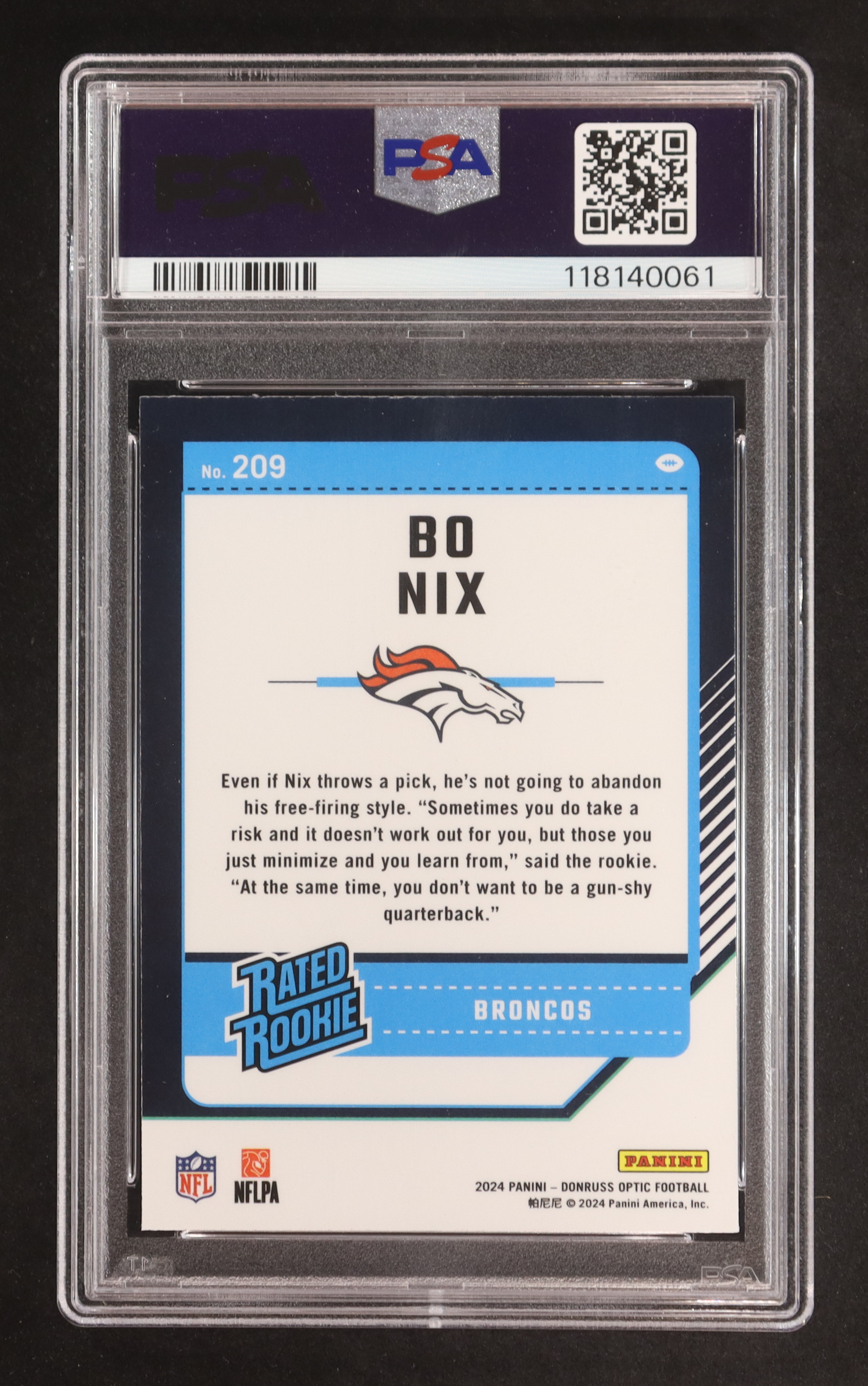 Bo Nix 2024 Donruss Optic #209 RR RC (PSA 9) at PristineAuction.com Bo Nix 2024 Donruss Optic #209 RR RC (PSA 9) at PristineAuction.com