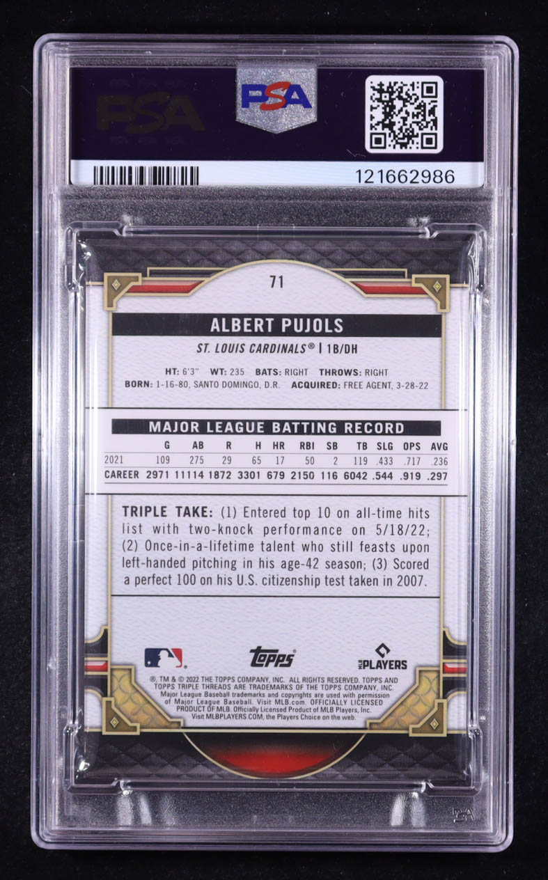 Albert Pujols 2022 Topps Triple Threads Onyx #71 #47/50 (PSA 9) at PristineAuction.com Albert Pujols 2022 Topps Triple Threads Onyx #71 #47/50 (PSA 9) at PristineAuction.com