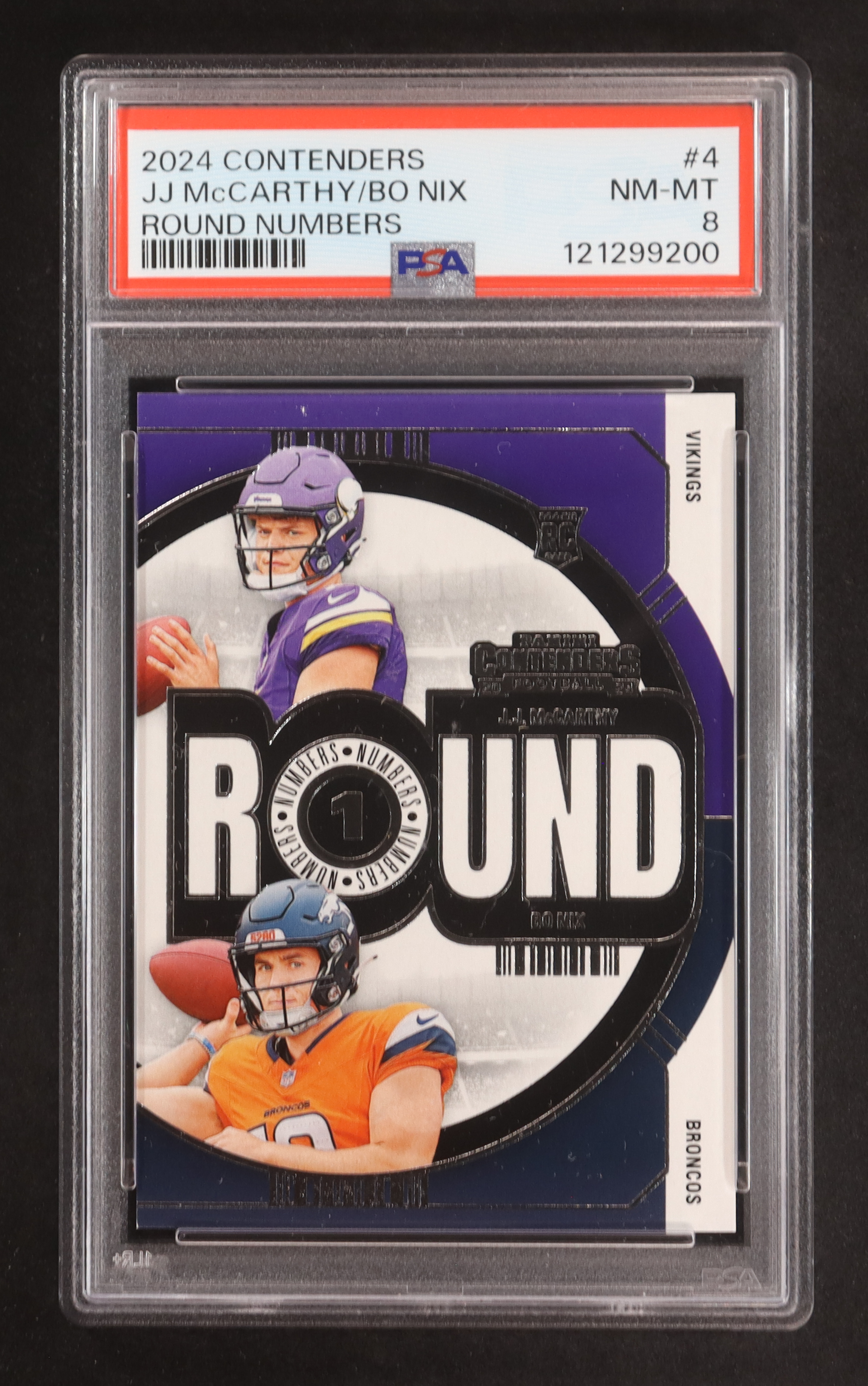 Bo Nix / JJ McCarthy 2024 Panini Contenders Round Numbers #4 RC (PSA 8) at PristineAuction.com Bo Nix / JJ McCarthy 2024 Panini Contenders Round Numbers #4 RC (PSA 8) at PristineAuction.com