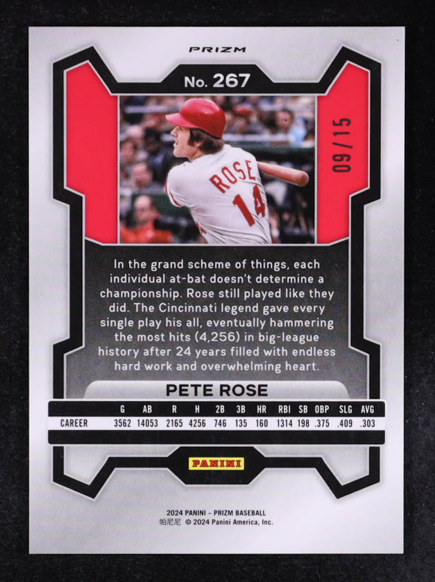 Pete Rose 2024 Panini Prizm Prizms Blue Shimmer FOTL #267 #09/15 at PristineAuction.com Pete Rose 2024 Panini Prizm Prizms Blue Shimmer FOTL #267 #09/15 at PristineAuction.com