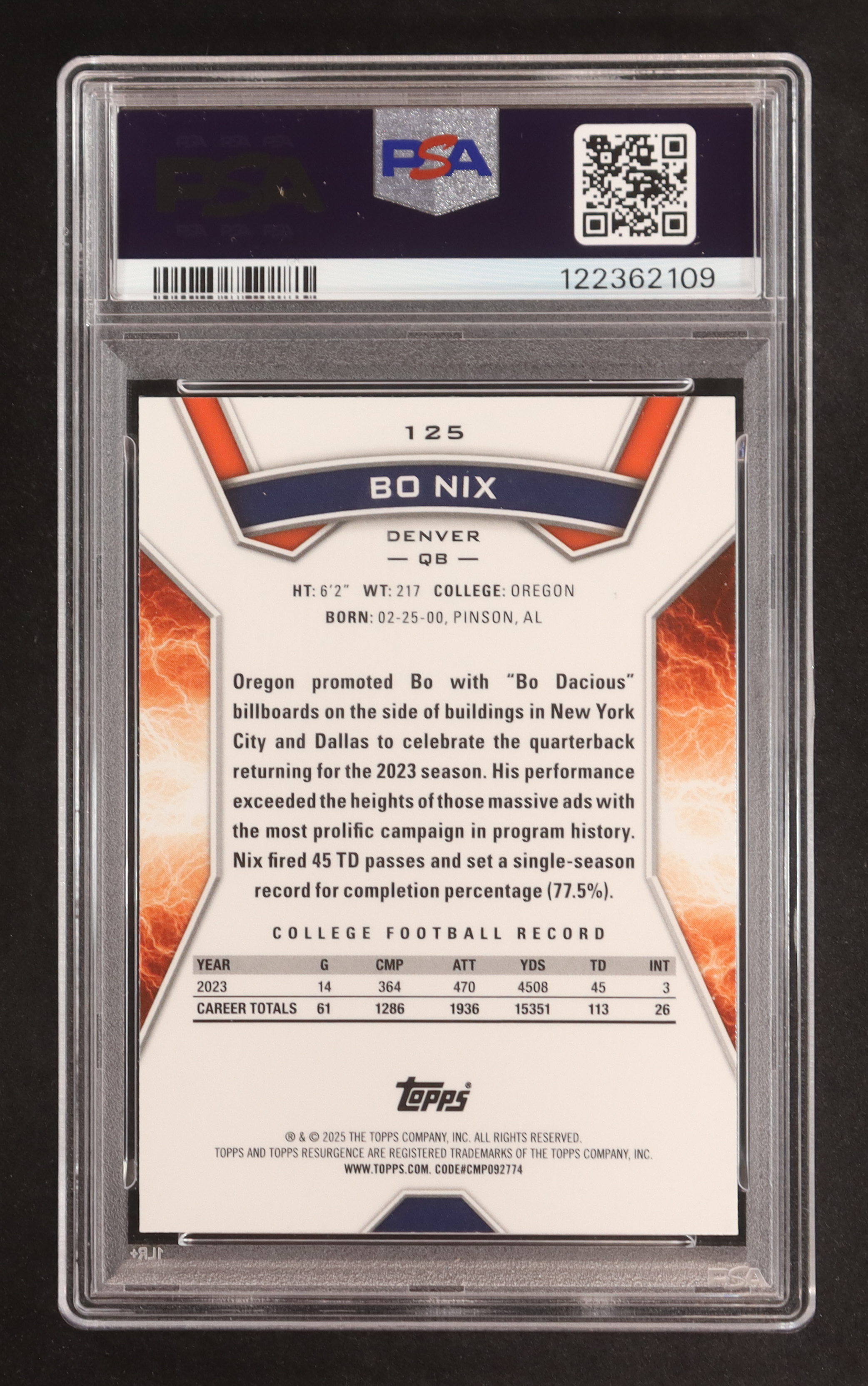 Bo Nix 2024 Topps Resurgence #125 RC (PSA 9) at PristineAuction.com Bo Nix 2024 Topps Resurgence #125 RC (PSA 9) at PristineAuction.com