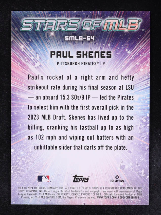 Paul Skenes 2024 Topps Stars of MLB #SMLB64 RC at PristineAuction.com Paul Skenes 2024 Topps Stars of MLB #SMLB64 RC at PristineAuction.com
