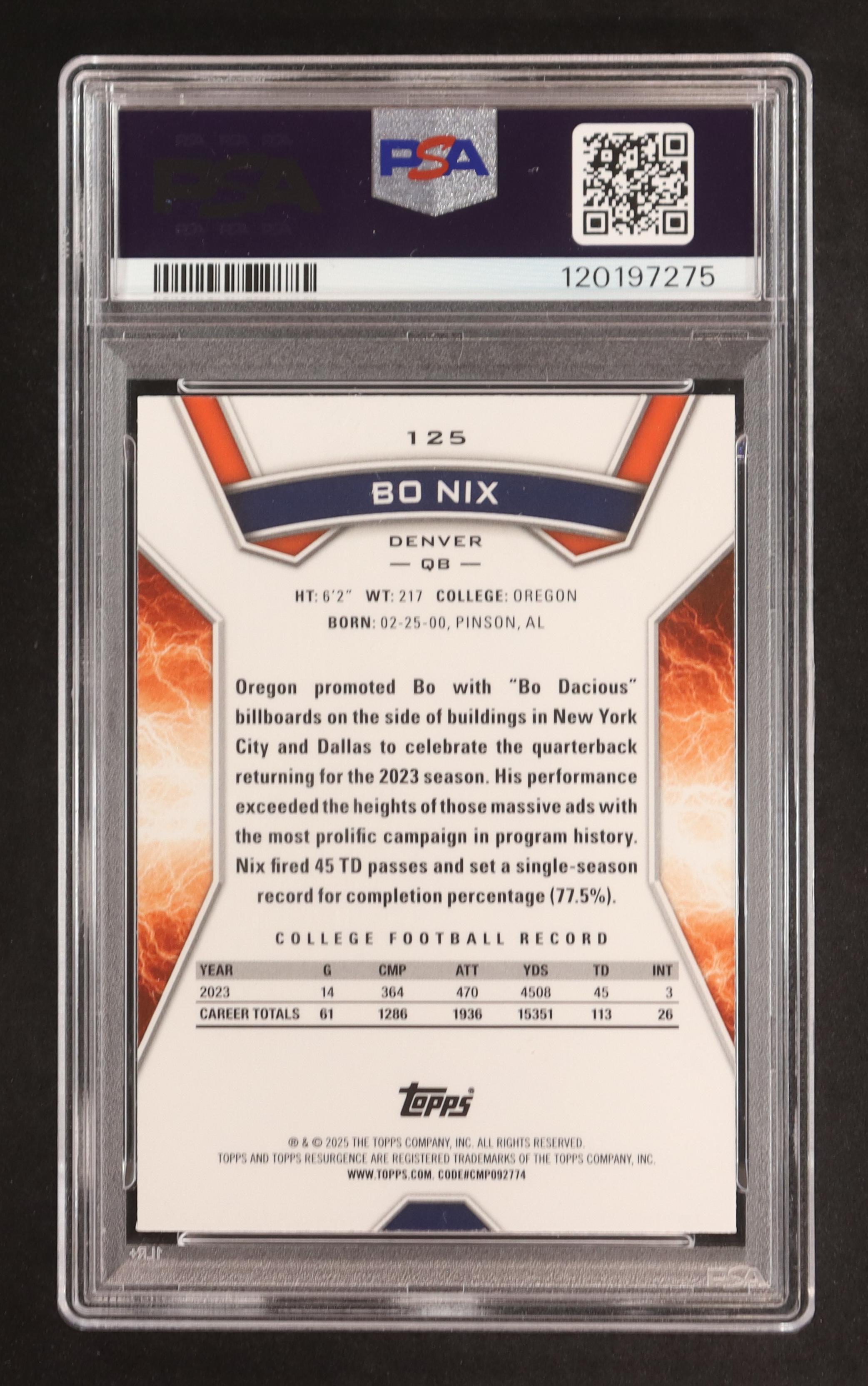 Bo Nix 2024 Topps Resurgence #125 RC (PSA 9) at PristineAuction.com Bo Nix 2024 Topps Resurgence #125 RC (PSA 9) at PristineAuction.com