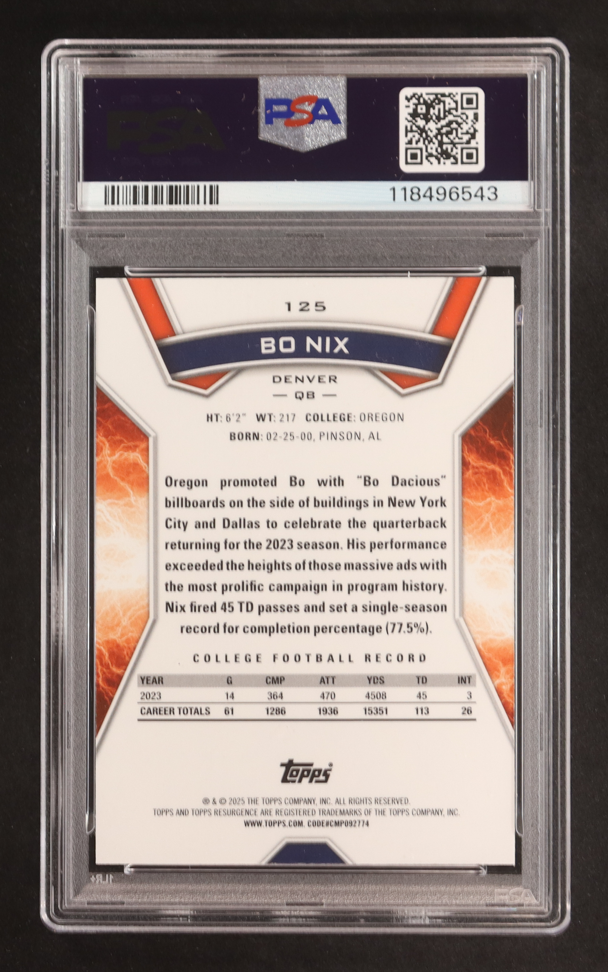 Bo Nix 2024 Topps Resurgence #125 RC (PSA 9) at PristineAuction.com Bo Nix 2024 Topps Resurgence #125 RC (PSA 9) at PristineAuction.com