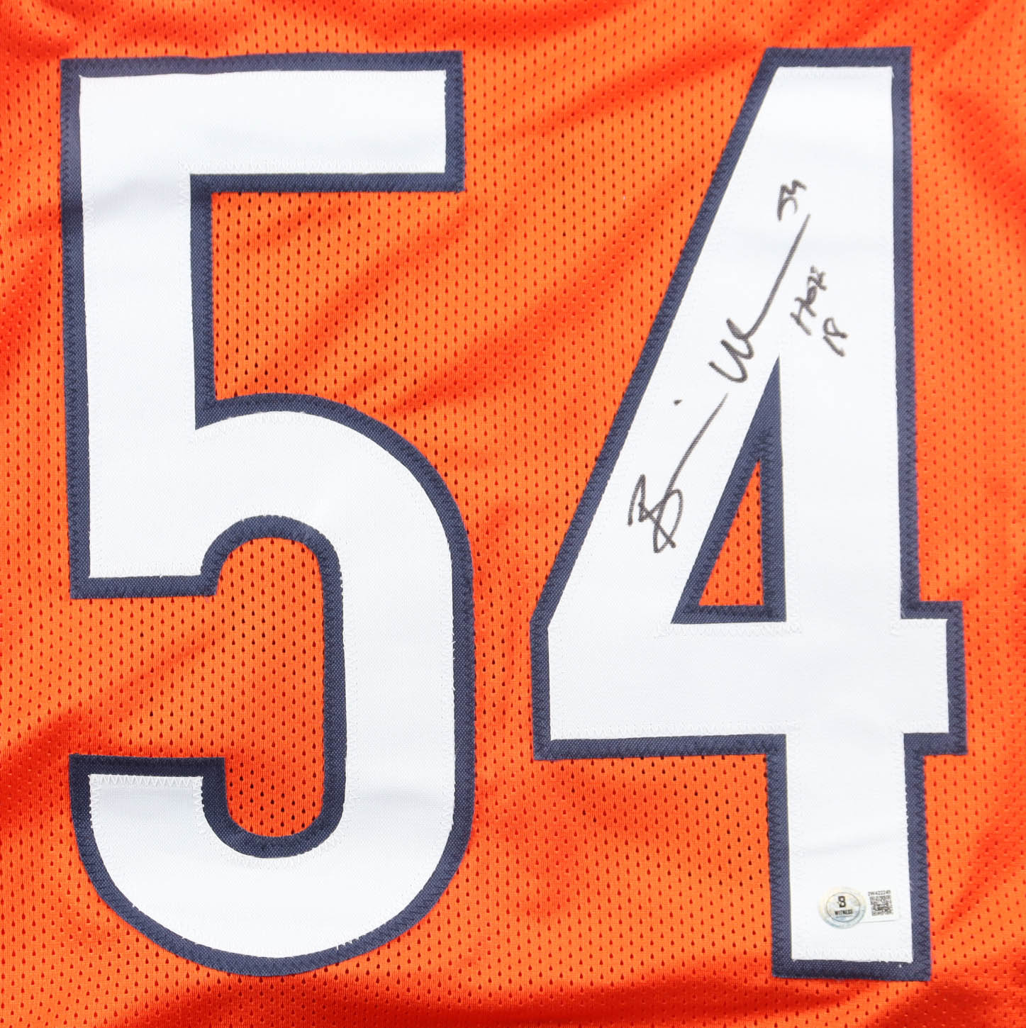 Brian Urlacher Twice-Signed Jersey Inscribed "HOF 18" (JSA) at PristineAuction.com Brian Urlacher Twice-Signed Jersey Inscribed "HOF 18" (JSA) at PristineAuction.com
